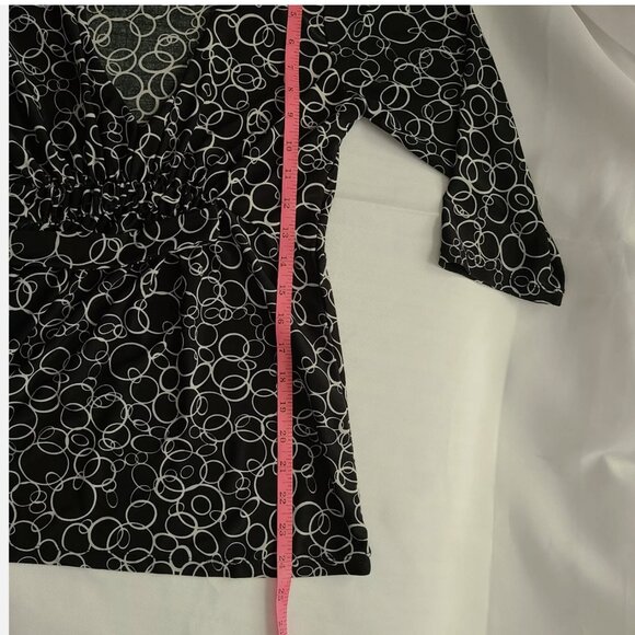 BCBGmaxazria Tunic Dress Top Black white circles Tie Ruched Waist Small - Picture 7 of 10